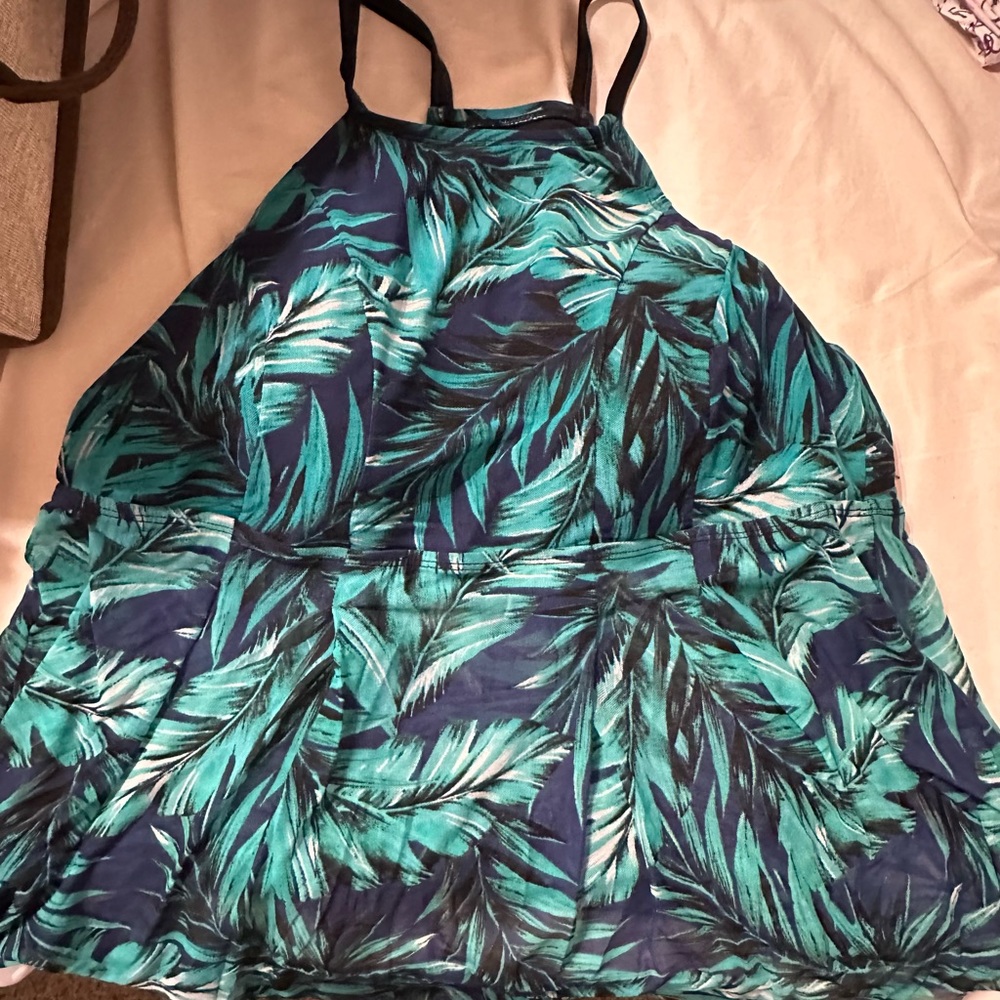 Ava-Viv halter green and navy swim top.  Bottom is sheer! Size 18